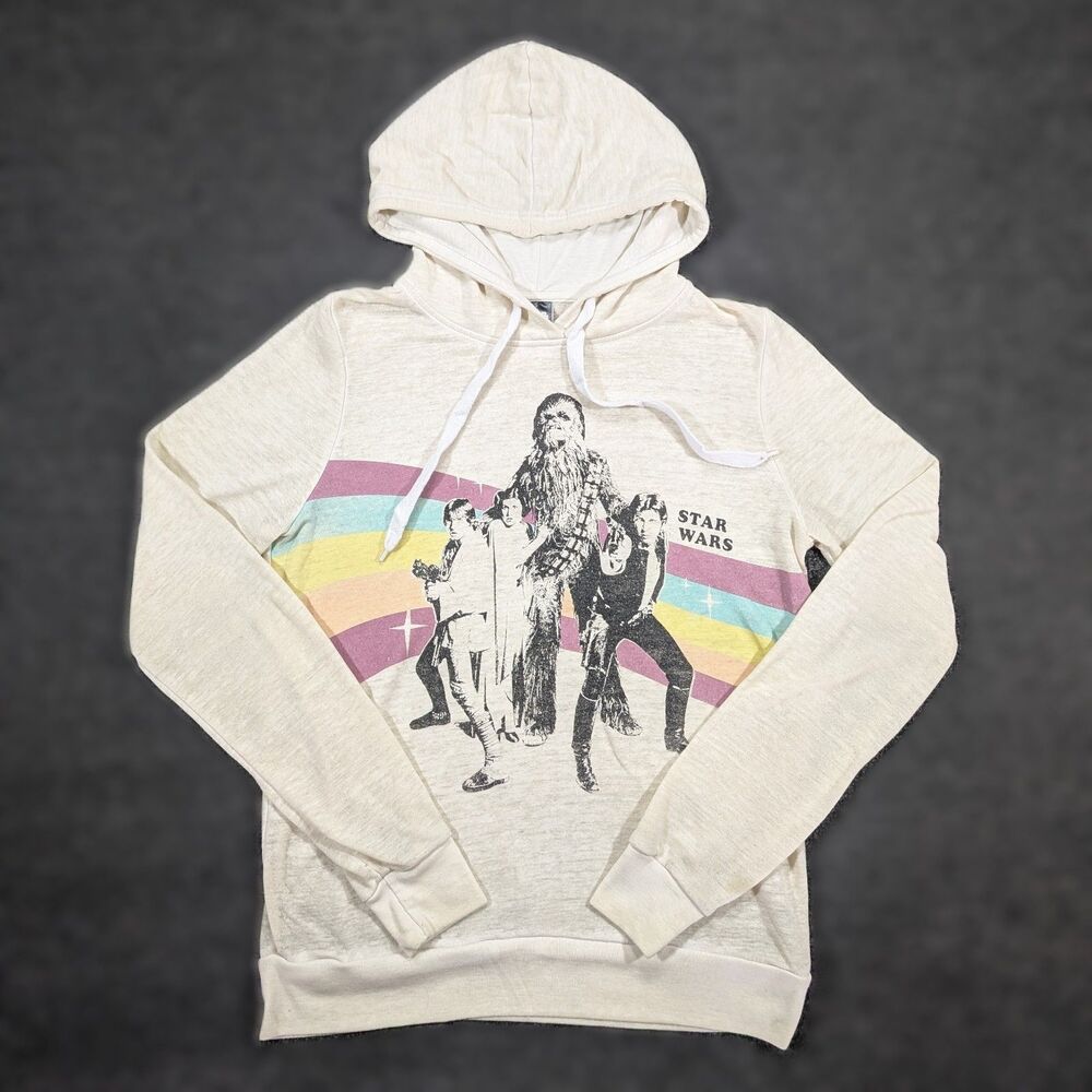 Star Wars Graphic Hoodie Womens L Off White Retro Original Trilogy Sweater